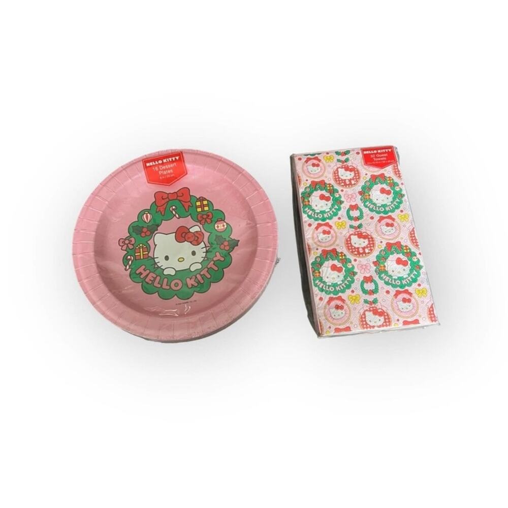 Hello Kitty Sanrio New Holiday Christmas Napkin and Plate Set